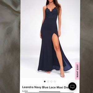NWT Lulus Leandra Navy Blue Lace Full-Length Gown